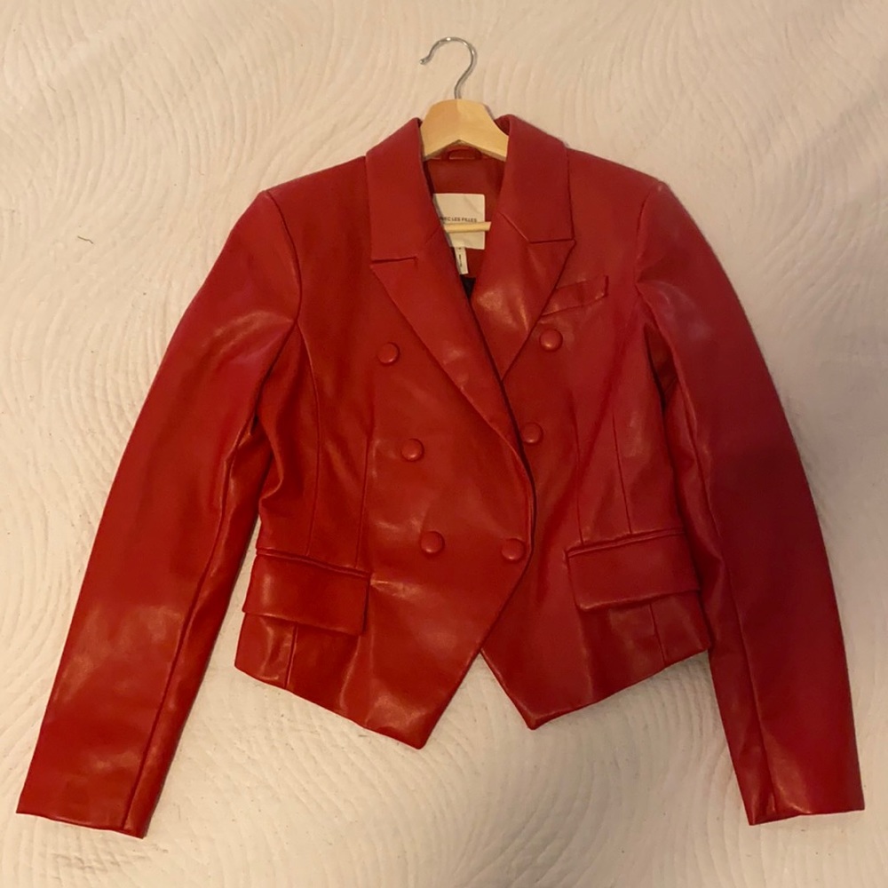 AVEC LES FILLES RED FAUX LEATHER BLAZER